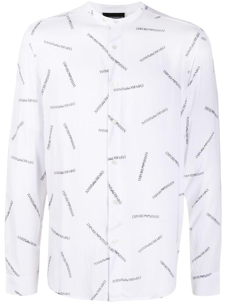 Camisas Armani Emporio All Over Mandarin Collar Hombre Blancas | 7HL1NUW3