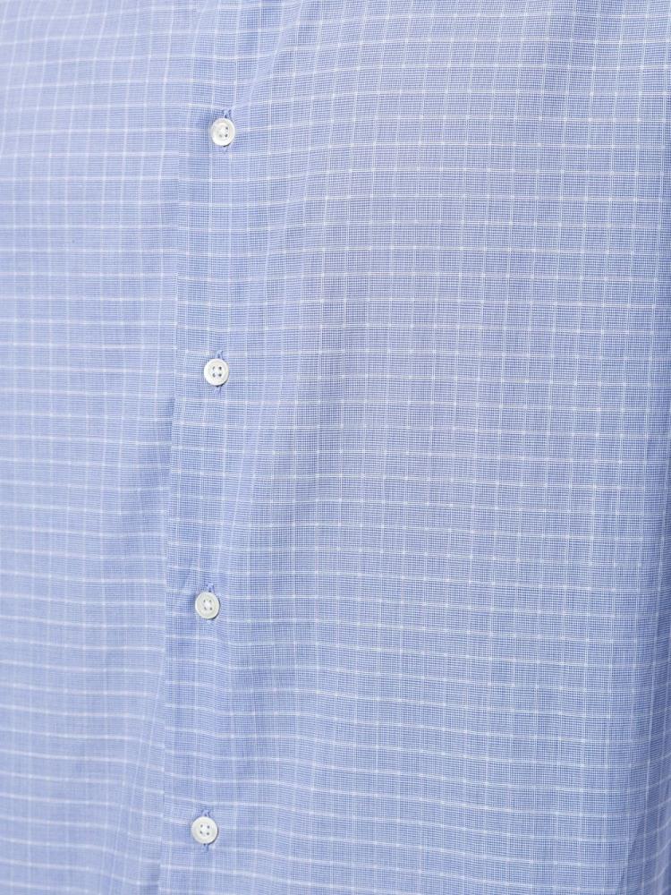 Camisas Armani Emporio Check Print Curved Hem Hombre Azules Blancas | UWQILI1A