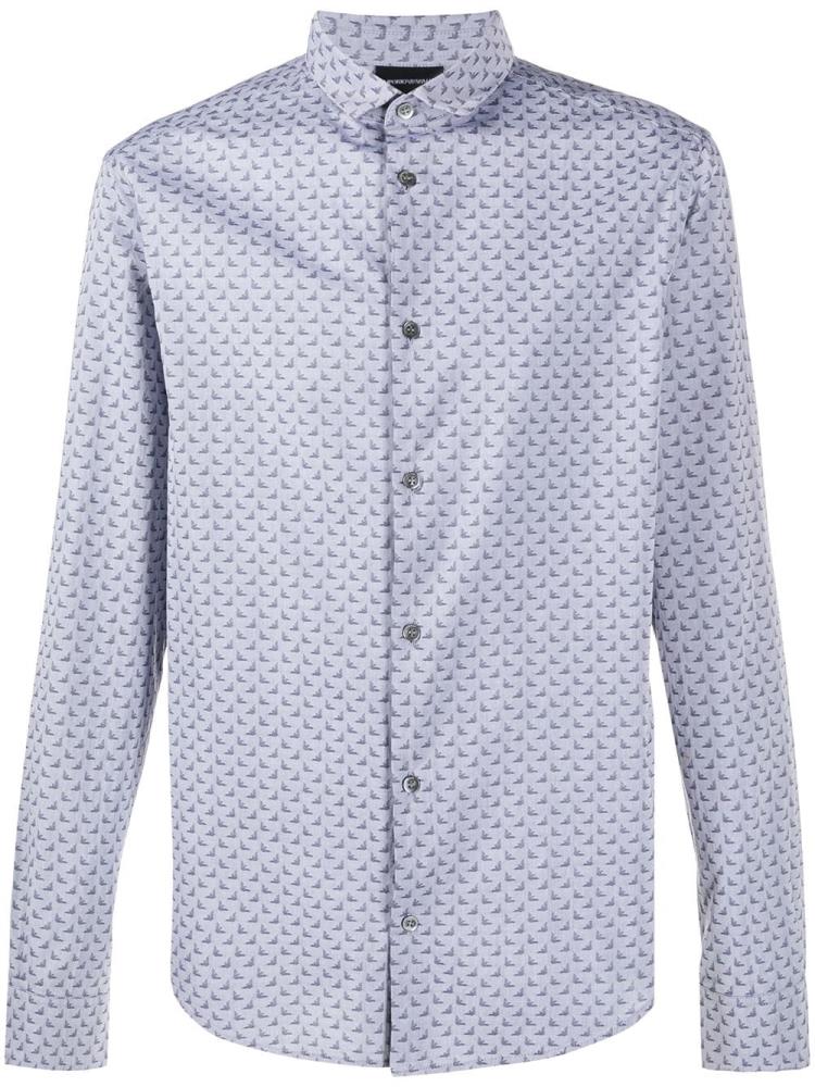 Camisas Armani Emporio Logo Print Algodon Hombre Azules | DCYOUHMW