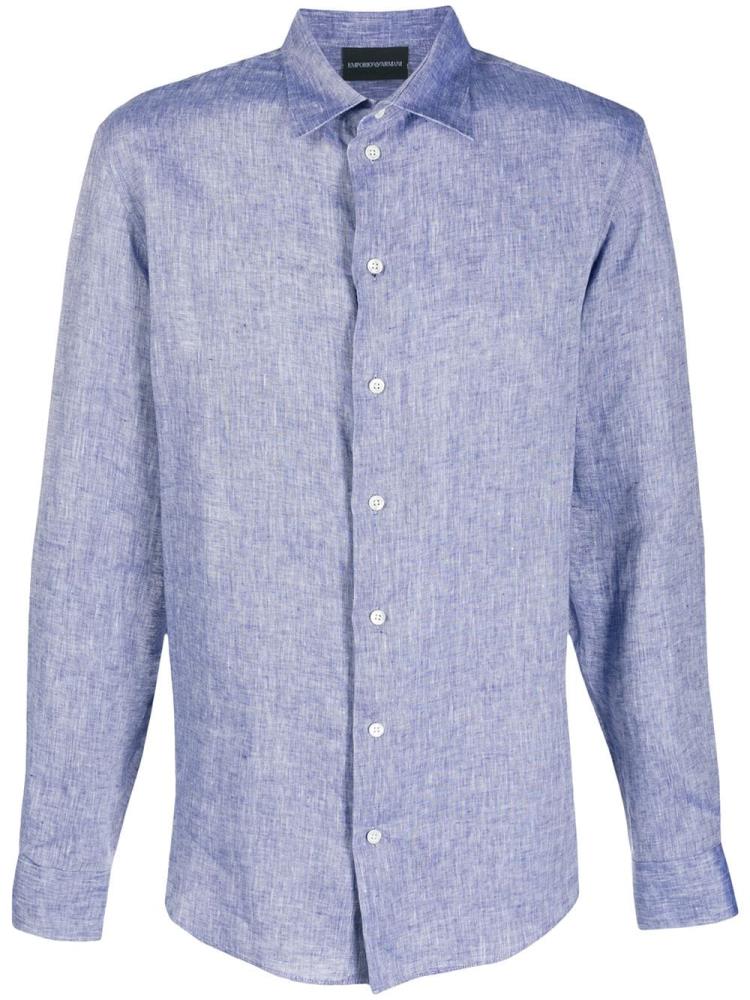 Camisas Armani Emporio Long Sleeve Hombre Azules | TWQ0DAU9