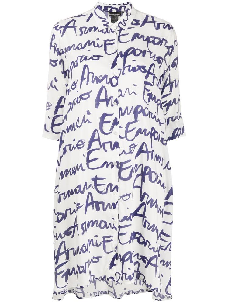 Camisas Armani Emporio Signature Logo Print Longline Mujer Blancas Azules | RT86AR0C