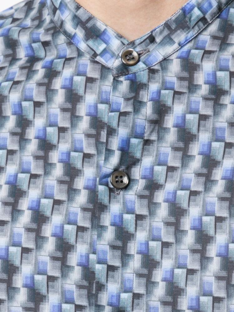 Camisas Giorgio Armani Abstract Print Band Collar Hombre Azules | DXNVVDEV