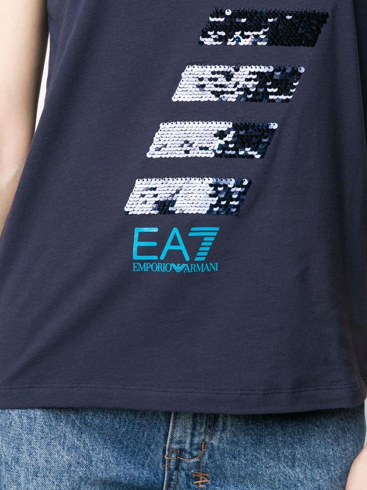 Camiseta Ea7 Emporio Armani Logo Mujer Azules | BCW7DNQ4