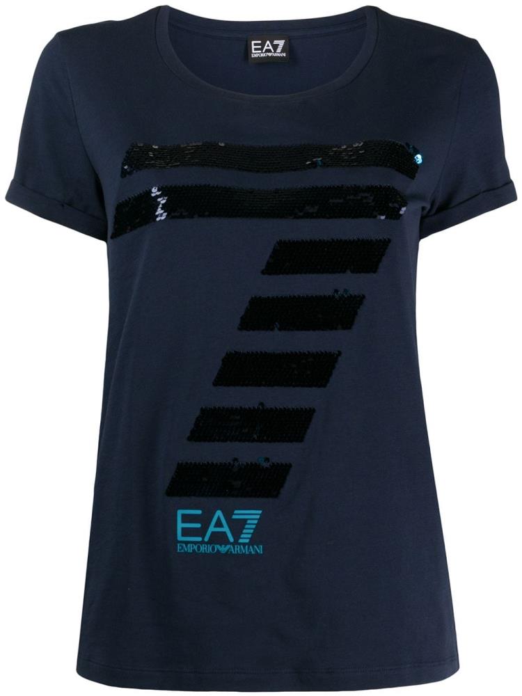 Camiseta Ea7 Emporio Armani Logo Mujer Azules | BCW7DNQ4