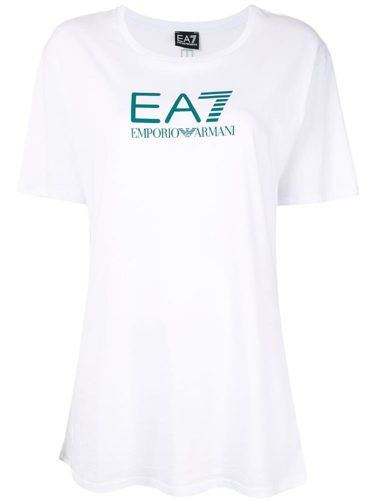 Camiseta Ea7 Emporio Armani Logo Print Mujer Blancas Verde | QBK7HCSU