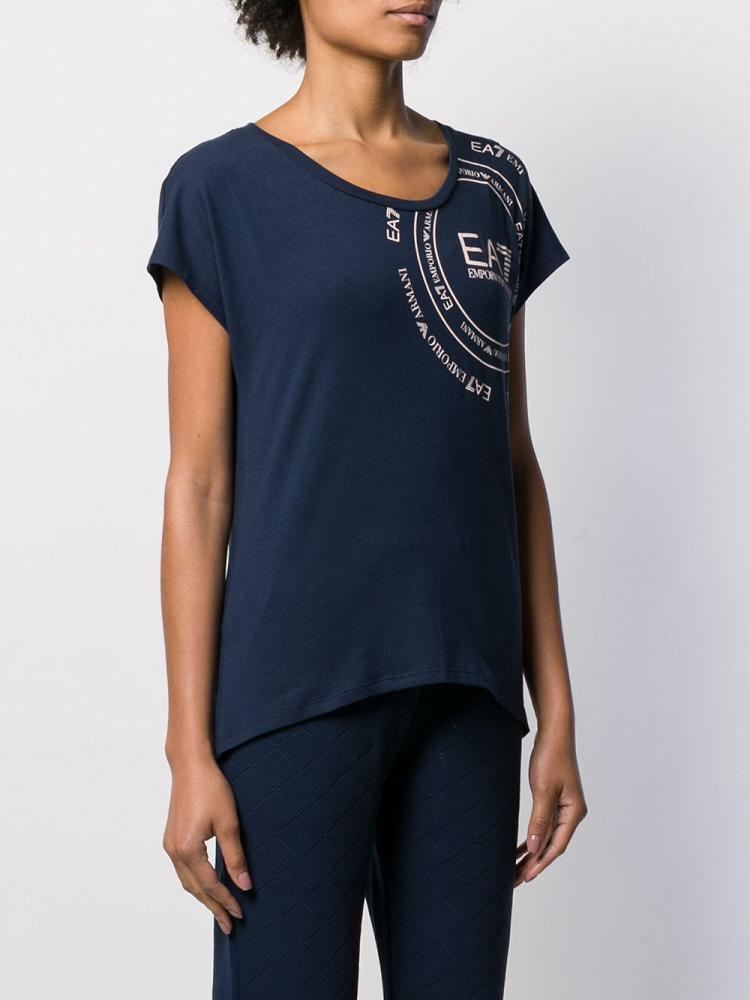 Camiseta Ea7 Emporio Armani Logo Print Mujer Azules | ZNYFDSWM