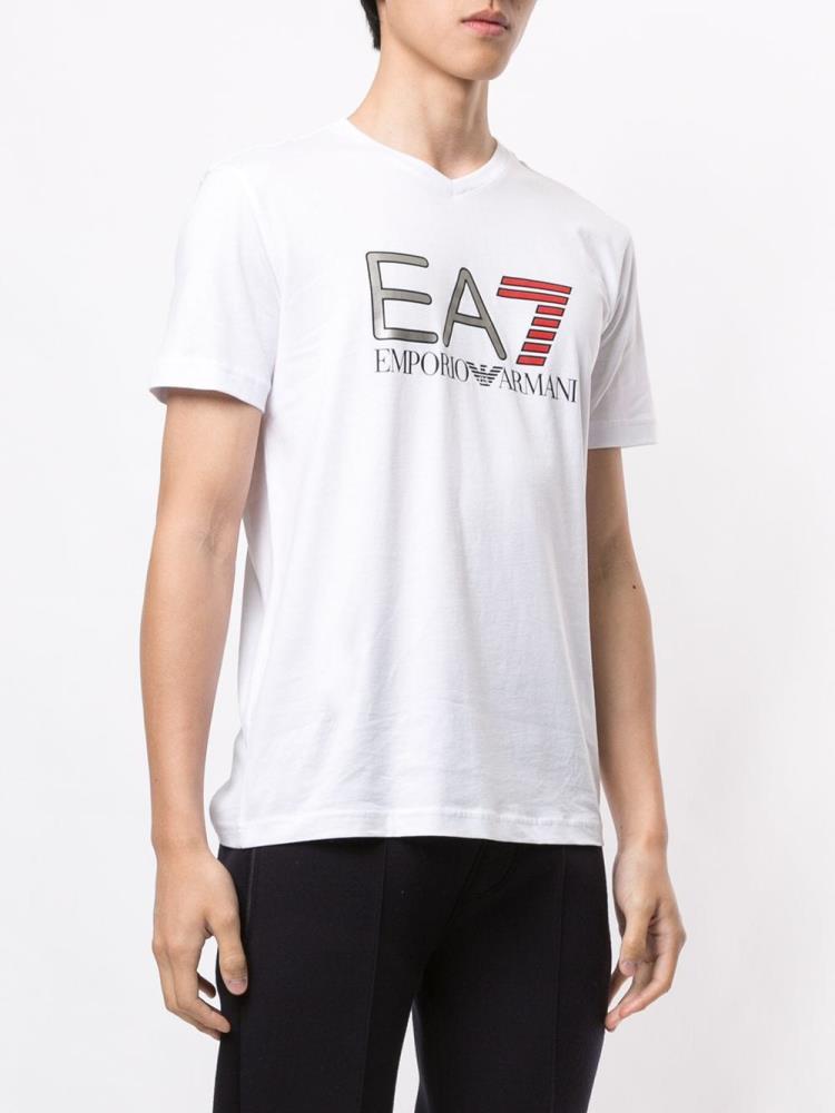 Camiseta Ea7 Emporio Armani Metallic Ea7 Logo V Neck Hombre Blancas | V731IY7V