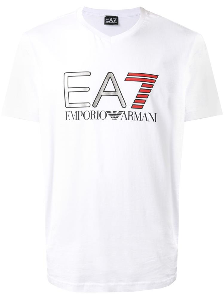 Camiseta Ea7 Emporio Armani Metallic Ea7 Logo V Neck Hombre Blancas | V731IY7V