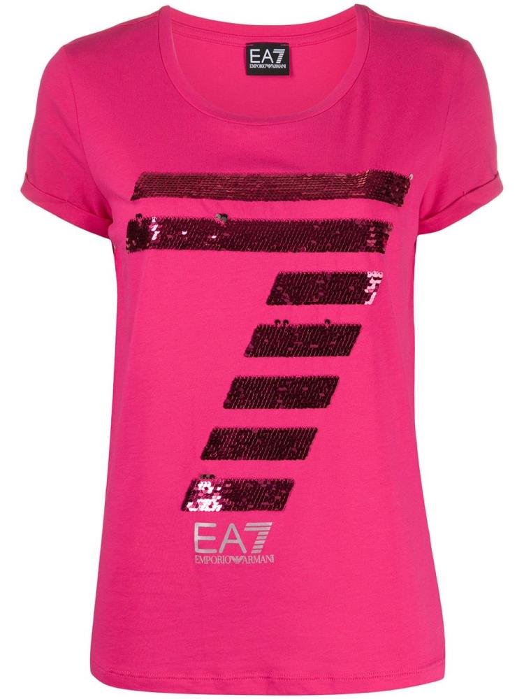 Camiseta Ea7 Emporio Armani Rhinestone Logo Mujer Rosas | QRVGOCXF