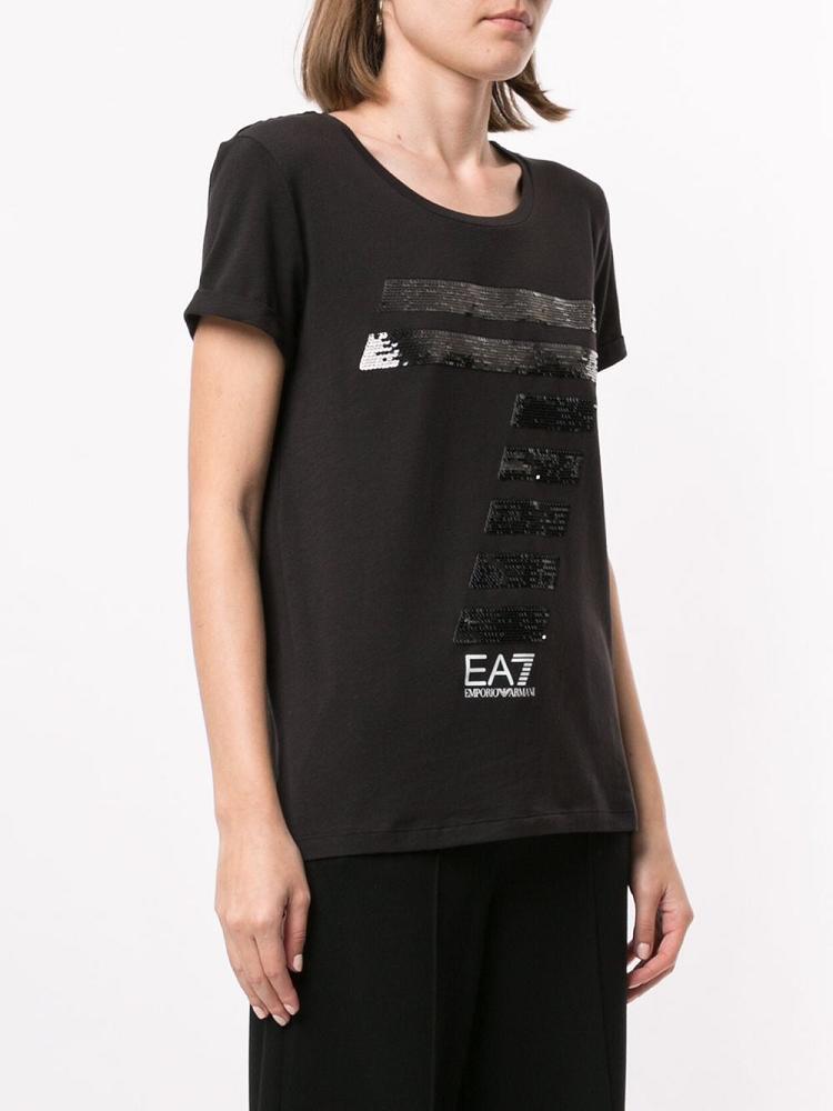 Camiseta Ea7 Emporio Armani Sequinned 7 Logo Mujer Negras | TB3ORR8X