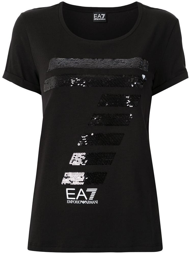 Camiseta Ea7 Emporio Armani Sequinned 7 Logo Mujer Negras | TB3ORR8X