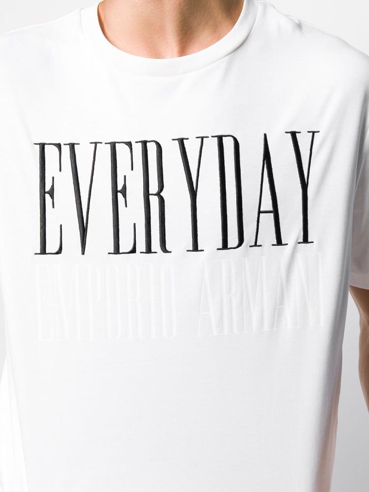 Camiseta Armani Emporio Embroidered 'everyday' Hombre Blancas | 16CF1TZ0