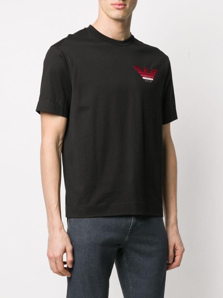 Camiseta Armani Emporio Embroidered Logo Hombre Negras | 5WL0DEIC