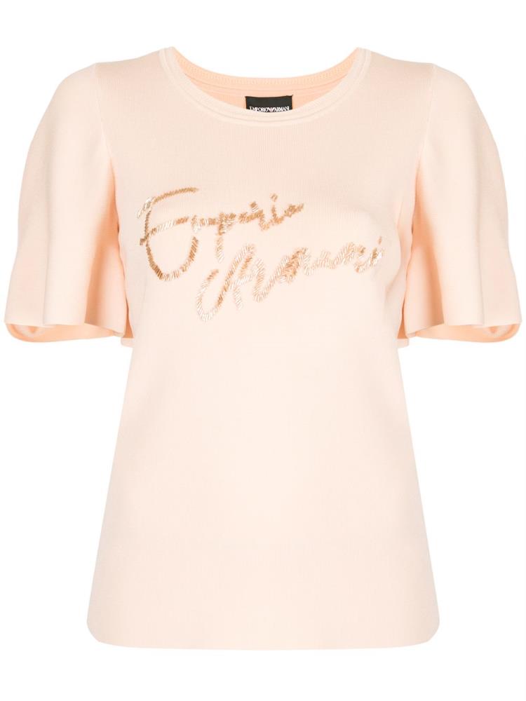 Camiseta Armani Emporio Embroidered Logo Mujer Naranjas | GVIMEETZ