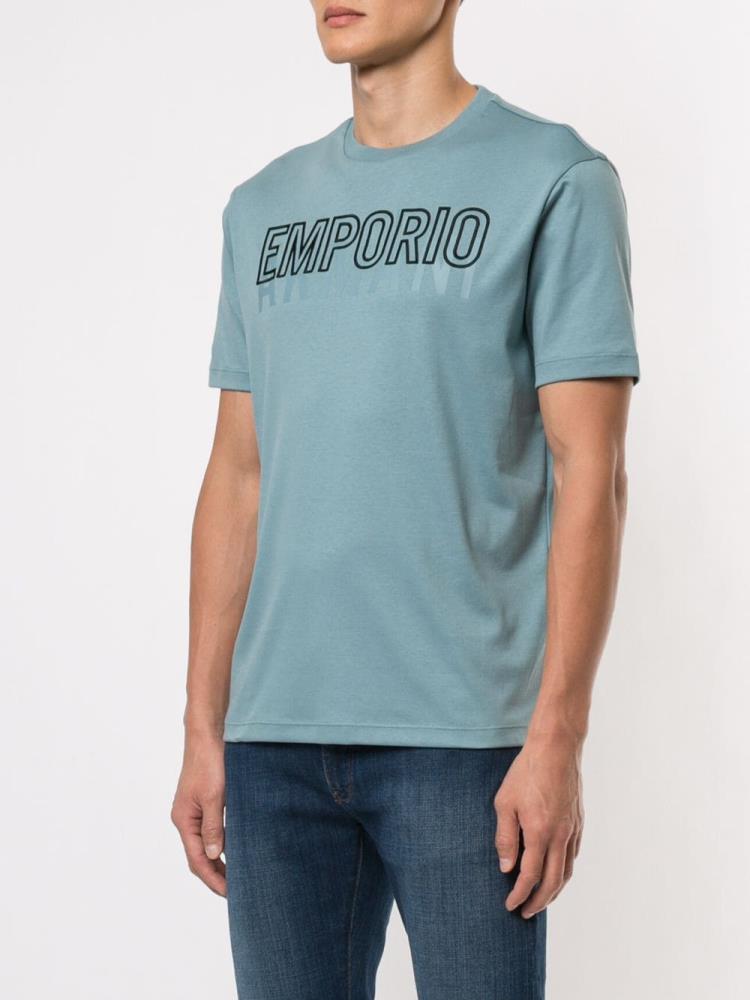 Camiseta Armani Emporio Embroidered Logo Hombre Azules | JZFKZVJB