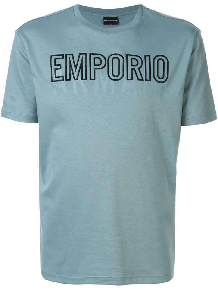 Camiseta Armani Emporio Embroidered Logo Hombre Azules | JZFKZVJB