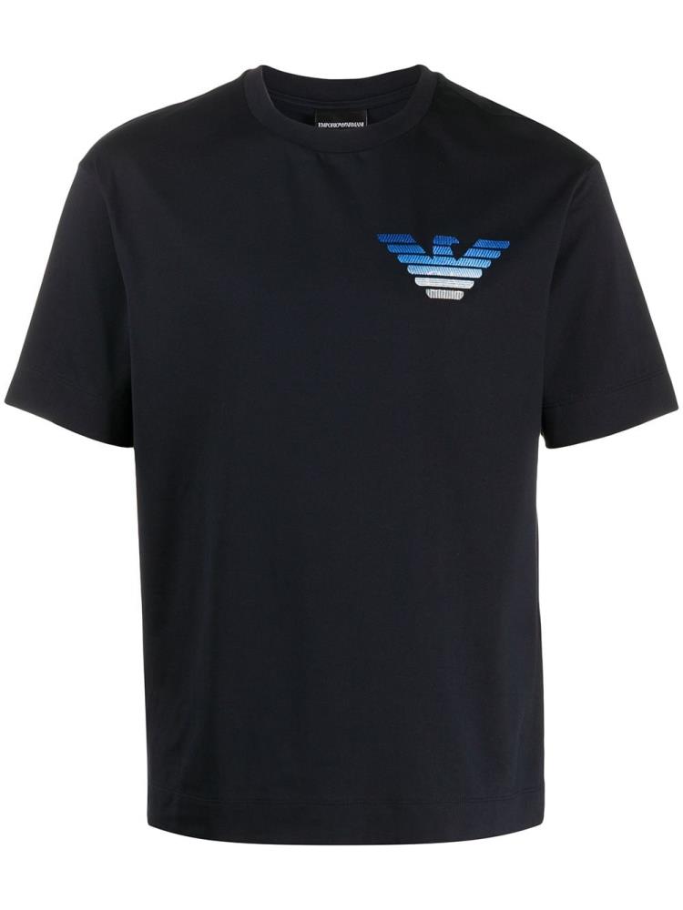 Camiseta Armani Emporio Embroidered Logo Hombre Azules | UUE7UJRP