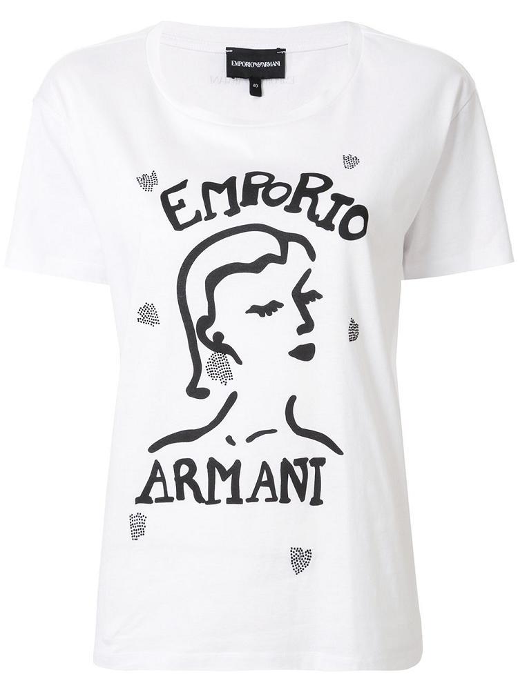 Camiseta Armani Emporio Face Print Boxy Mujer Blancas | N2DYA96J