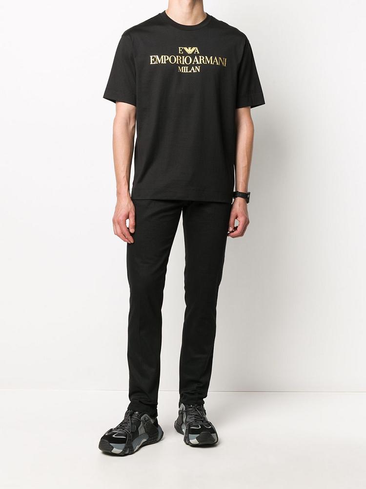 Camiseta Armani Emporio Gold Tone Printed Hombre Negras | 4338O0YU