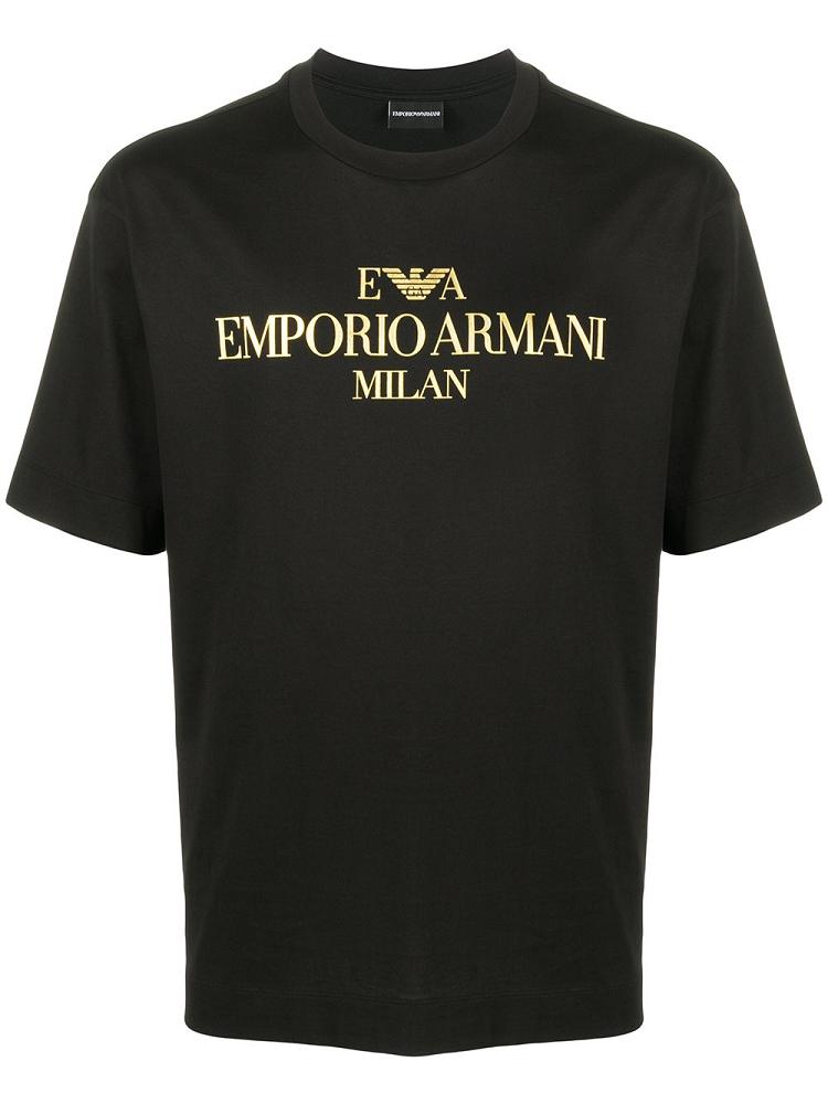 Camiseta Armani Emporio Gold Tone Printed Hombre Negras | 4338O0YU