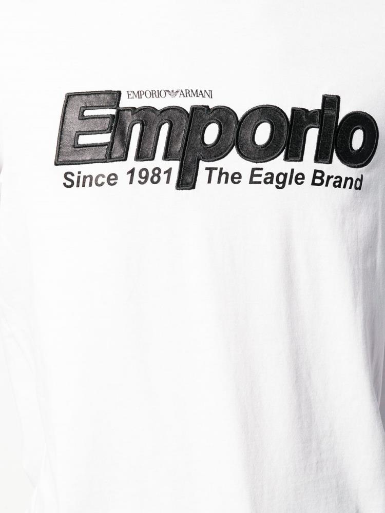 Camiseta Armani Emporio Logo Embroidered Hombre Blancas | BRMIAS5S