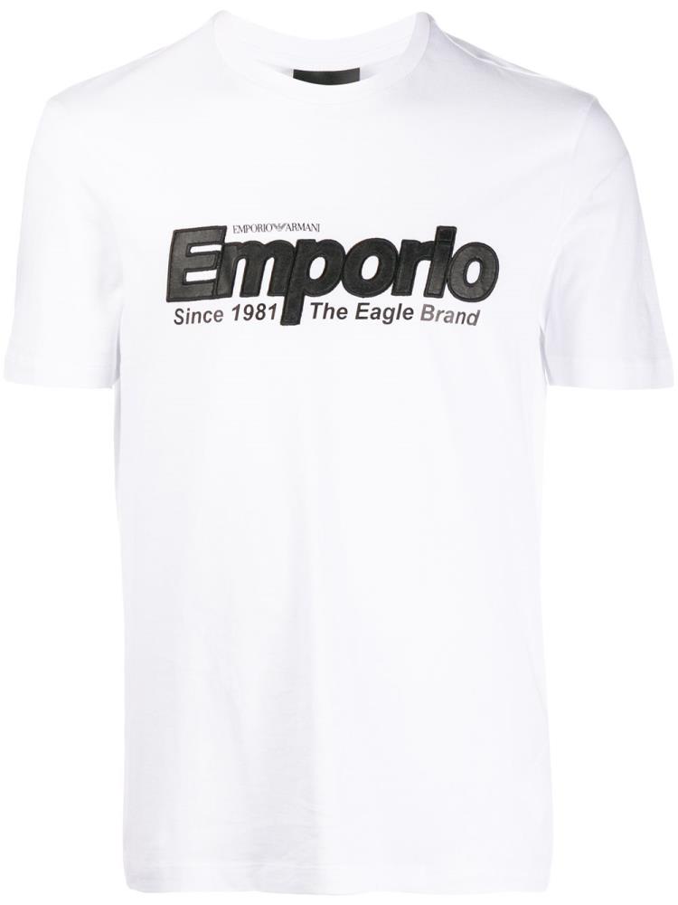 Camiseta Armani Emporio Logo Embroidered Hombre Blancas | BRMIAS5S