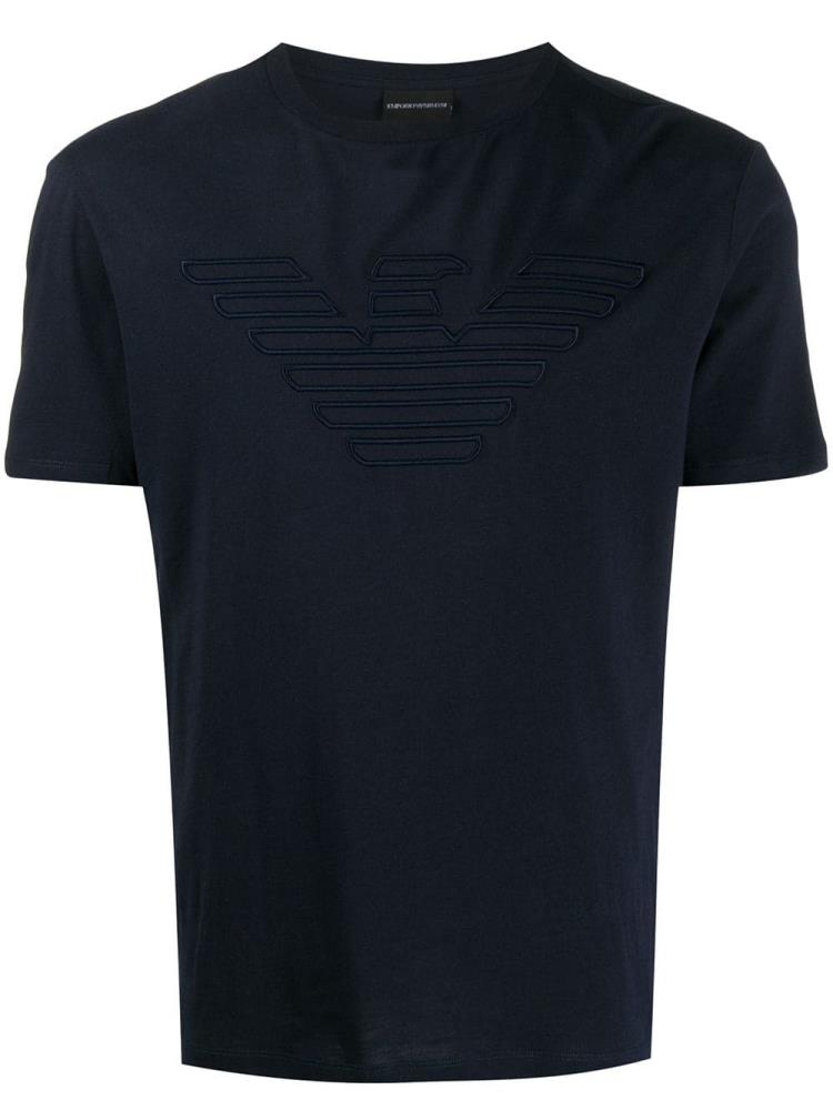 Camiseta Armani Emporio Logo Embroidered Hombre Azules | W7V3AED5