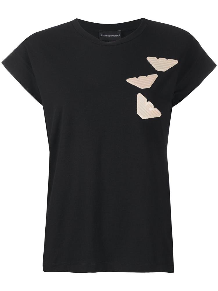 Camiseta Armani Emporio Logo Patch Mujer Negras | 5WTJSRP5