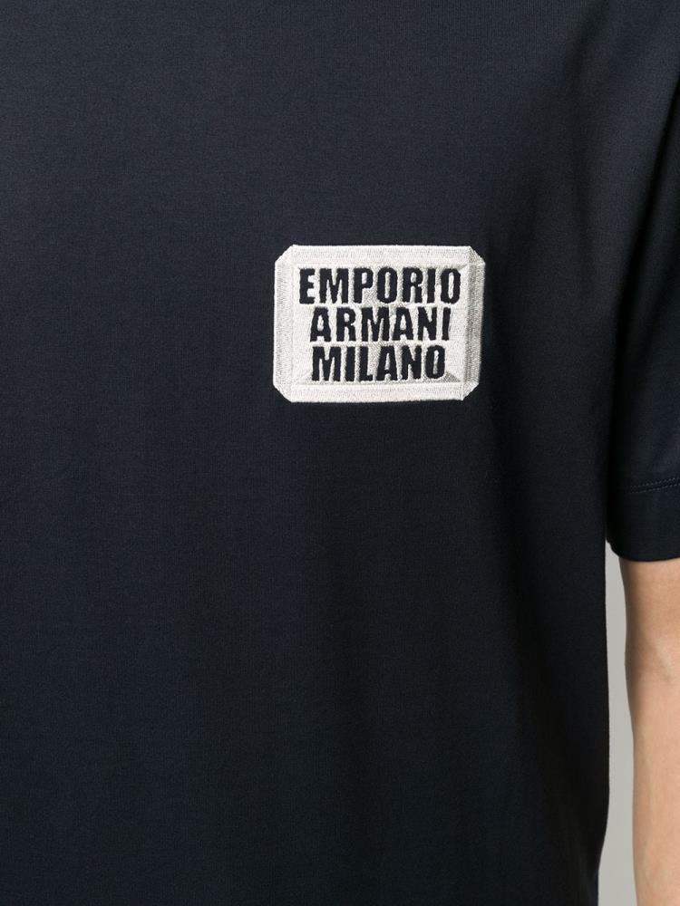 Camiseta Armani Emporio Logo Patch Algodon Hombre Azules | KZC9FIS9