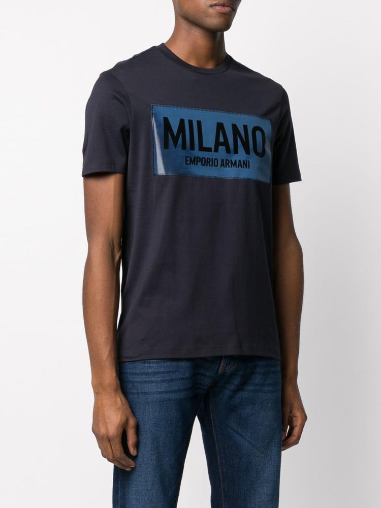 Camiseta Armani Emporio Stitched Logo Hombre Azules | 0691HH15