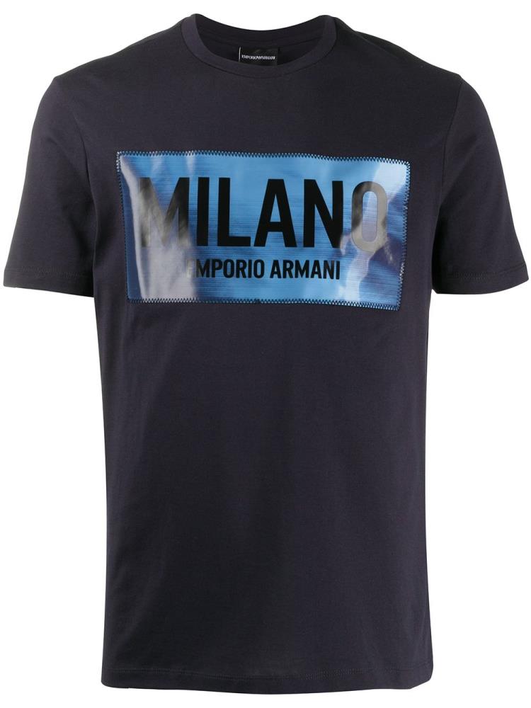 Camiseta Armani Emporio Stitched Logo Hombre Azules | 0691HH15