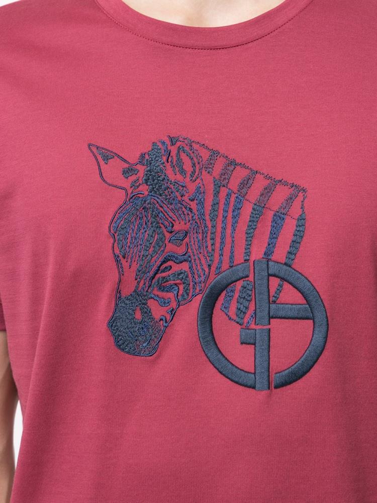 Camiseta Giorgio Armani Embroidered Zebra Logo Hombre Rojas | B8EDIV85