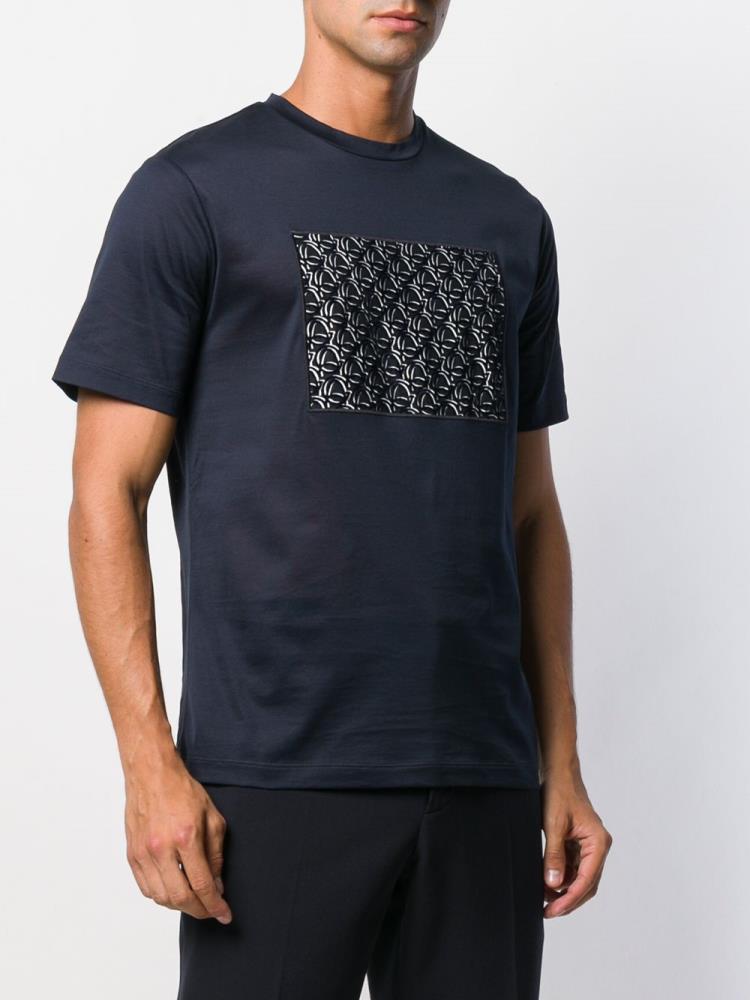 Camiseta Giorgio Armani Embroidered Logo Hombre Azules | MO0UQULG