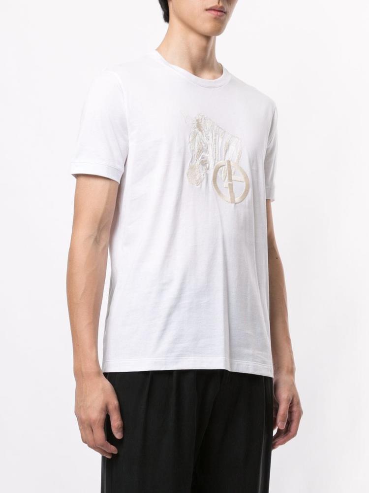 Camiseta Giorgio Armani Embroidered Hombre Blancas | VUT7UFUH