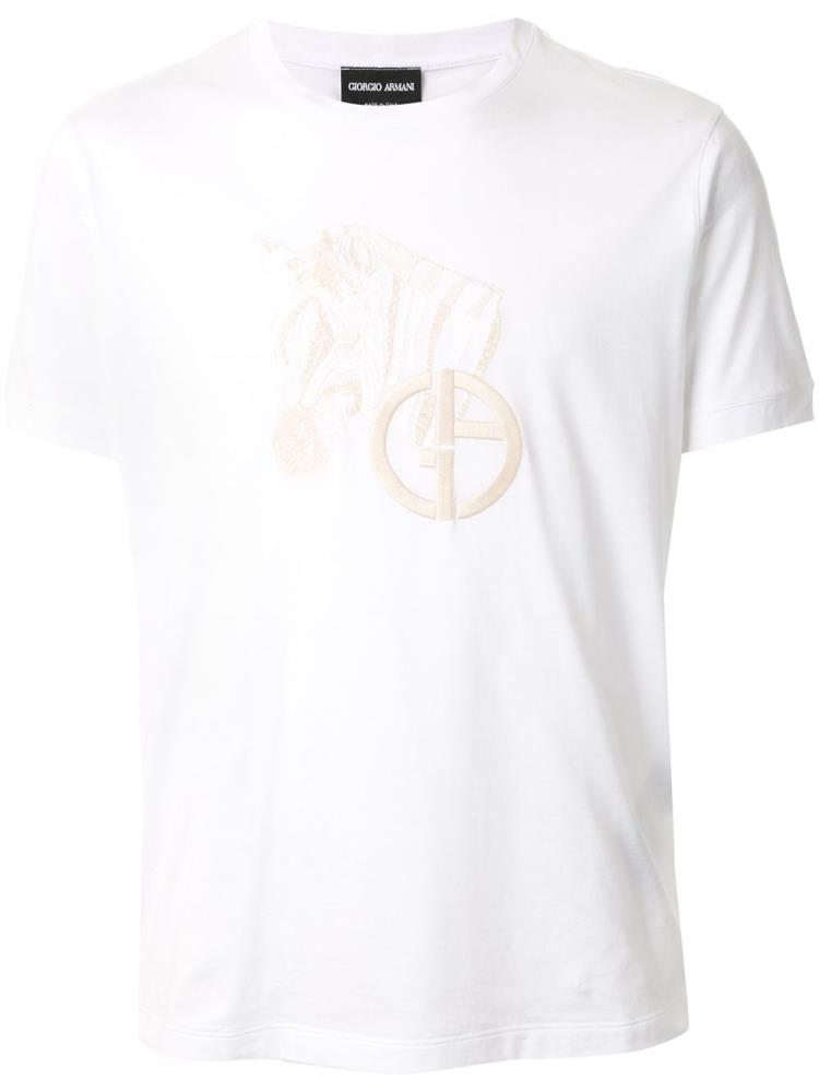 Camiseta Giorgio Armani Embroidered Hombre Blancas | VUT7UFUH