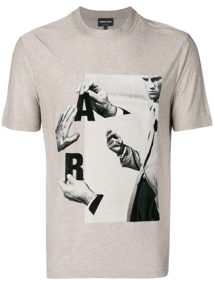 Camiseta Giorgio Armani Graphic Print Hombre Beige | G9TYW4AR