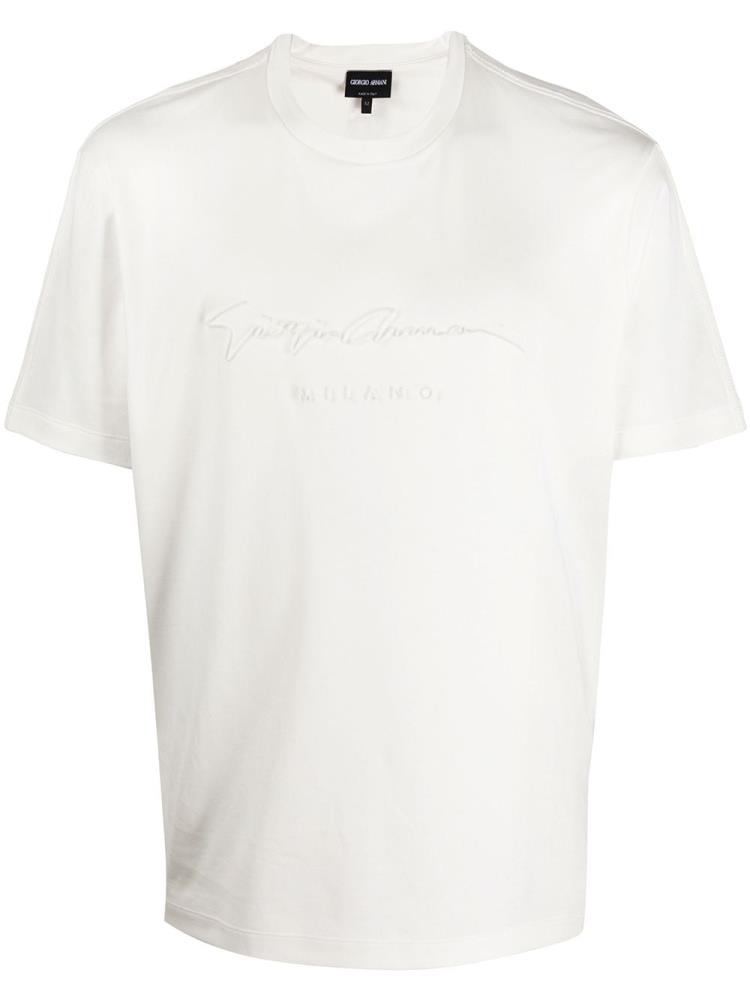 Camiseta Giorgio Armani Textured Logo Hombre Blancas | 8JW8WH8P