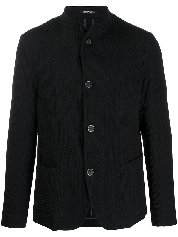 Chaquetas Armani Emporio Band Collar Waffle Weave Hombre Negras | UMH1QUS0