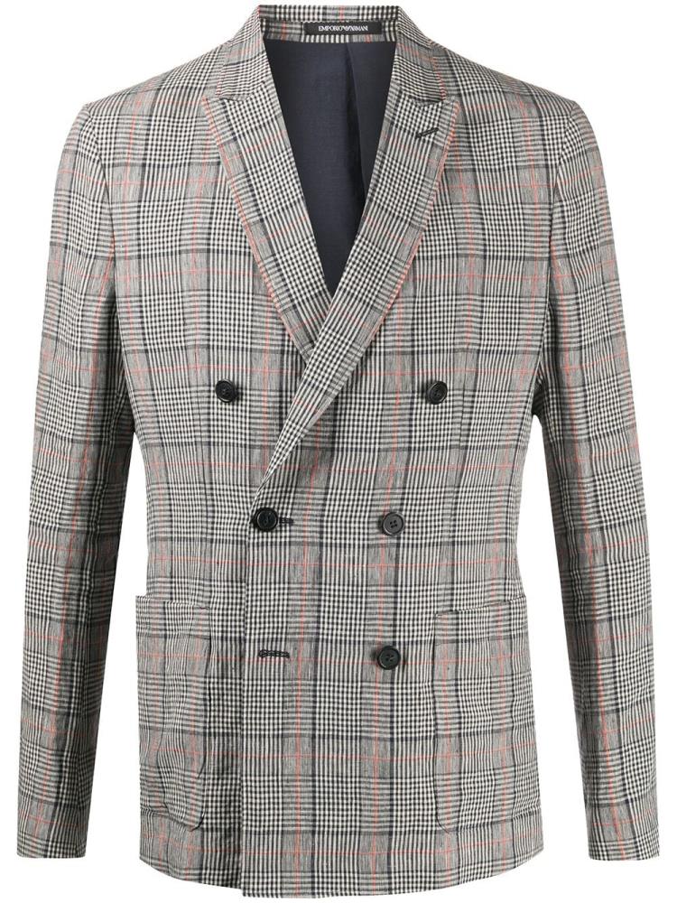 Chaquetas Armani Emporio Plaid Double Breasted Suit Hombre Azules | FVJTLBBL