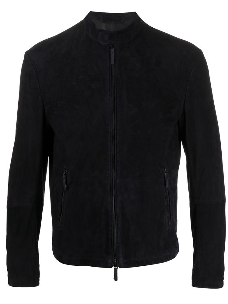 Chaquetas Armani Emporio Zipped Cuero Hombre Azules | DXFEUN4T