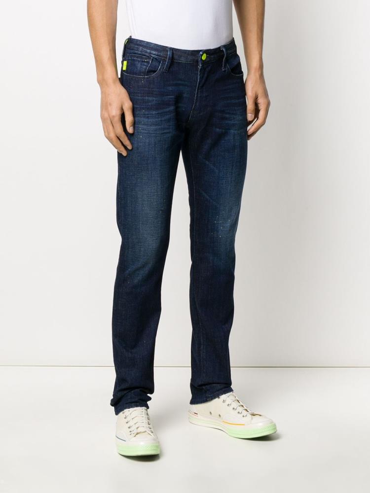 Jeans Armani Emporio Neon Trimmed Straight Leg Hombre Azules | XHK9CQ4Z