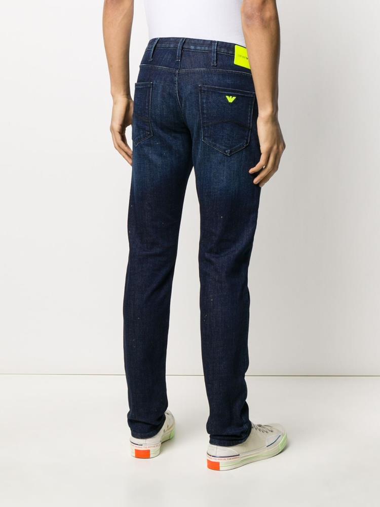 Jeans Armani Emporio Neon Trimmed Straight Leg Hombre Azules | XHK9CQ4Z