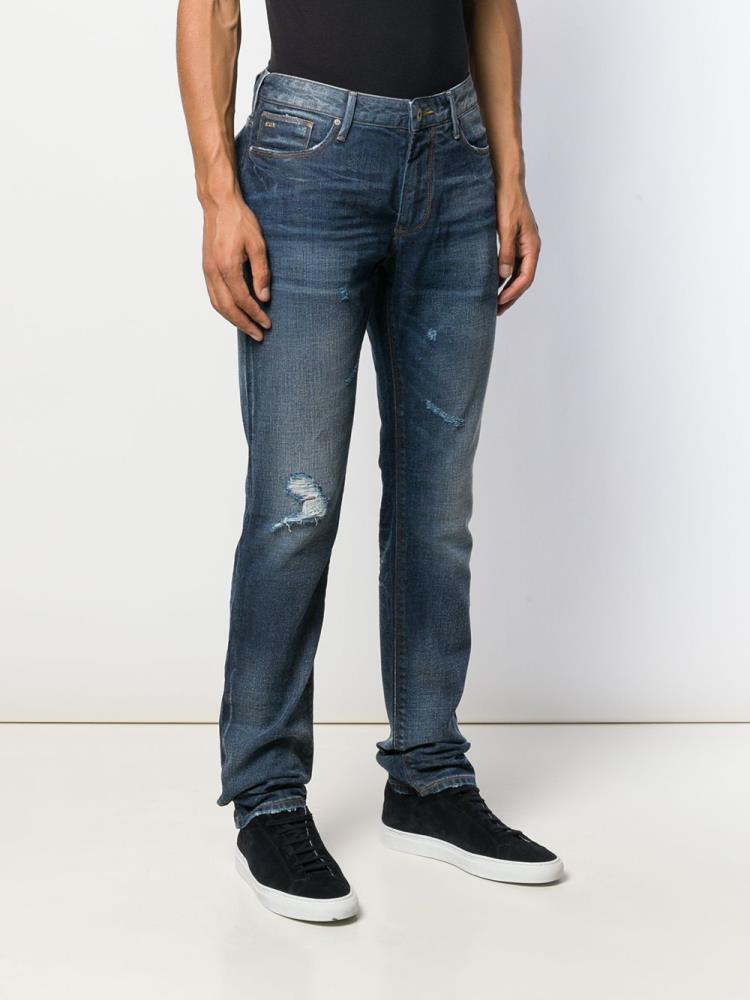 Jeans Armani Emporio Ripped Slim Fit Hombre Azules | XTA72L6L