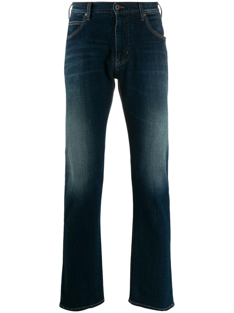 Jeans Armani Emporio Sandblasted Straight Leg Hombre Azules | TDZTKHHB