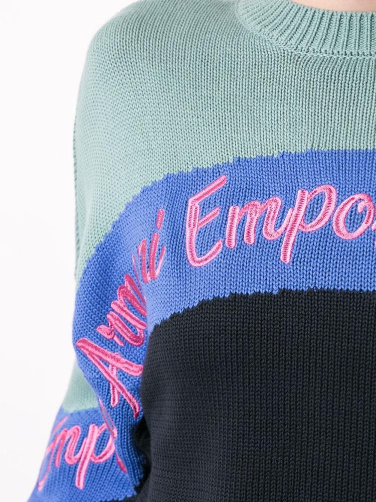 Jerséis Armani Emporio Colour Block Knit Logo Embroidered Mujer Azules Verde | 7JU6XVL6