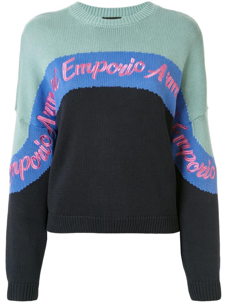 Jerséis Armani Emporio Colour Block Knit Logo Embroidered Mujer Azules Verde | 7JU6XVL6