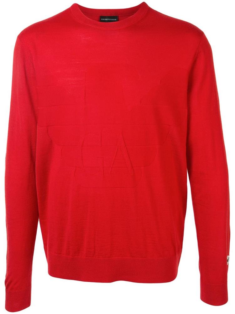 Jerséis Armani Emporio Textured Logo Hombre Rojas | X5ANNSZB