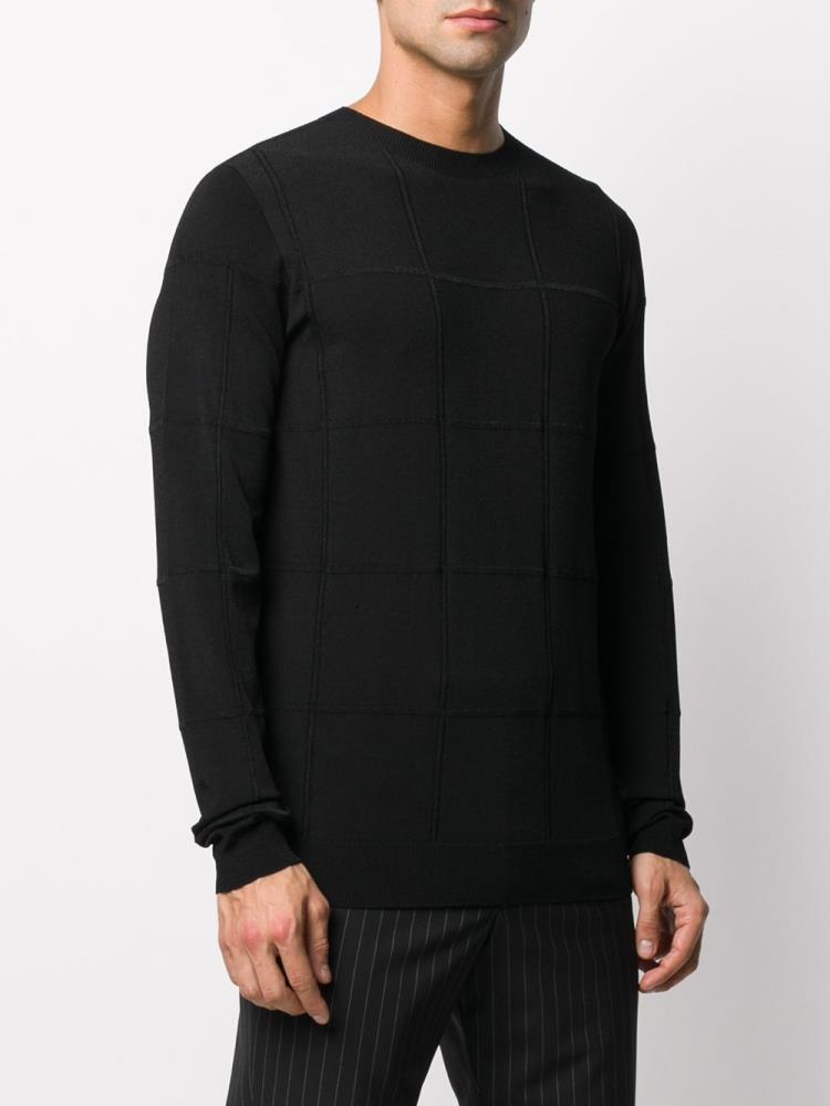 Jerséis Giorgio Armani Crew Neck Grid Hombre Negras | 6VPTH10O