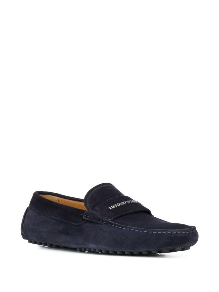 Loafers Armani Emporio Logo Stamp Hombre Azules | EHZ2K6TR