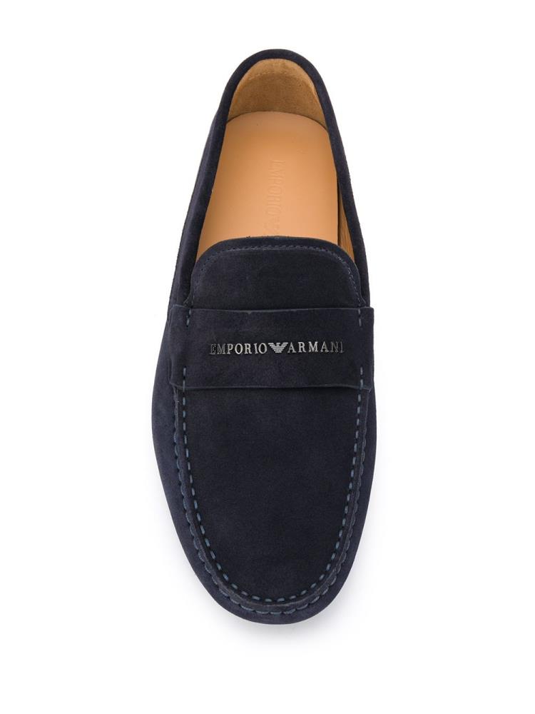 Loafers Armani Emporio Logo Stamp Hombre Azules | EHZ2K6TR